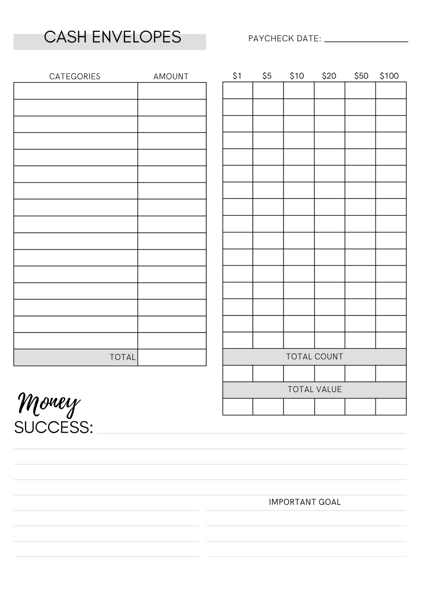 A5 Bill Tracker & Cash Envelope Set