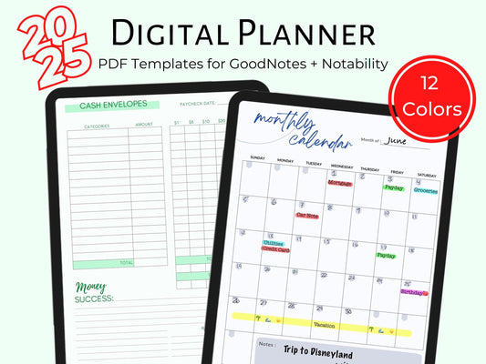 2025 | All-in-One Digital Planner | GoodNotes Planner| Digital Calendar: Monthly | Digital Planner