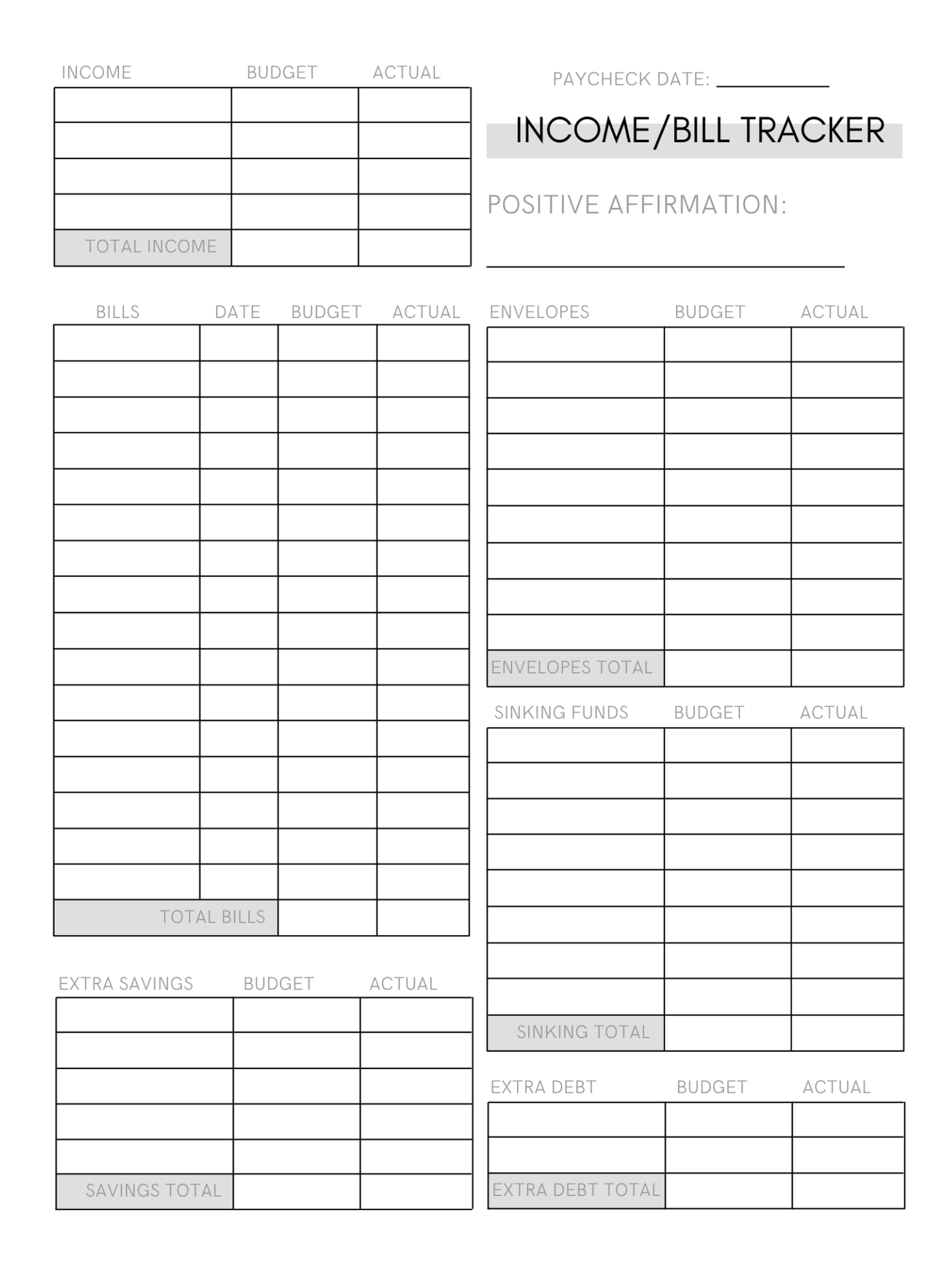 A5 Bill Tracker & Cash Envelope Set