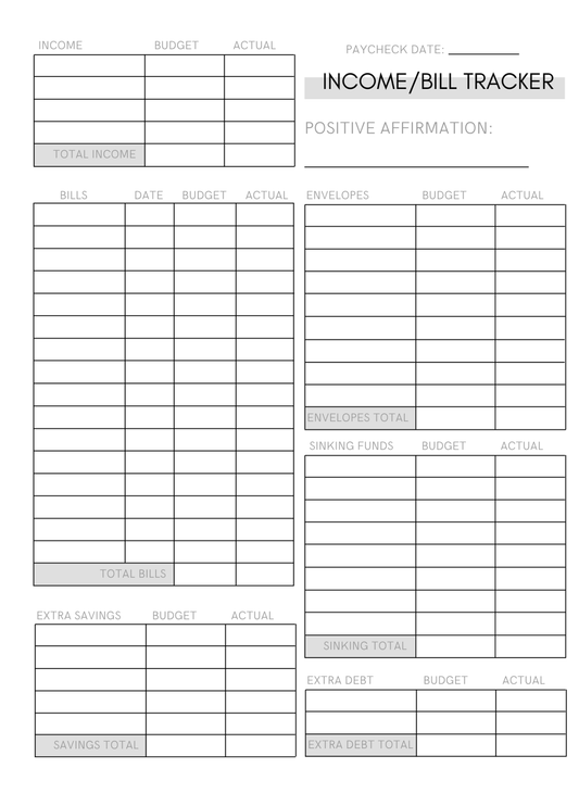 A5 Bill Tracker & Cash Envelope Set